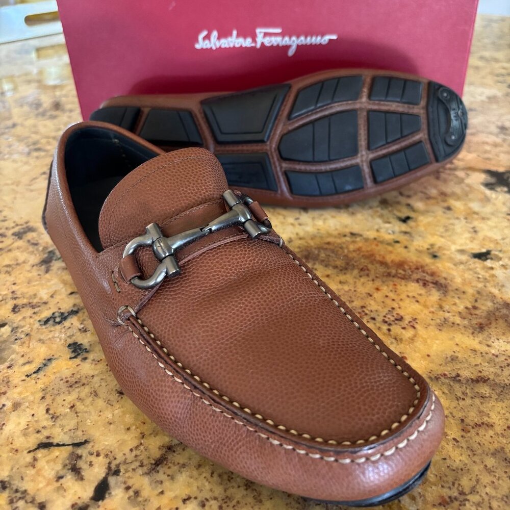 Ferragamo Men's Parigi Gancini Leather Drivers- BEST OFFER